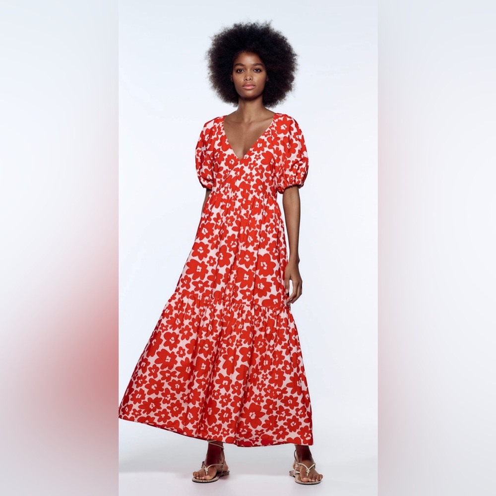 ZARA SOLD OUT NWT MIDI Floral Poplin Dress Size XS